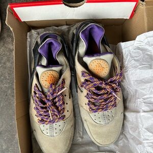 Nike Men's Beige Suede Athletic Shoes with Purple Accents